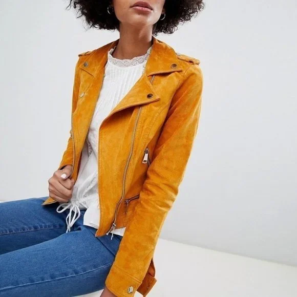 BEST JACKET FULLY LINED SOFT SUEDE LEATHER | AMBER GOLD YELLOW MUSTARD NUGGET OR - Picture 2 of 14